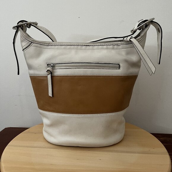 Coach Rugby Duffle Leather Bag White and Tan Stripes (relisted) - Picture 1 of 11